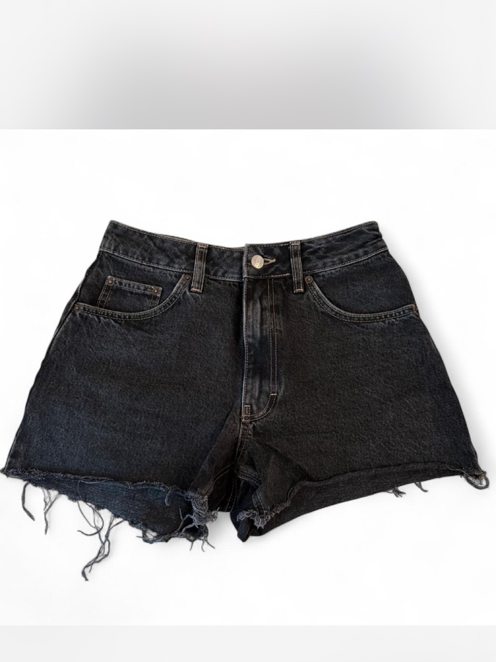 Topshop Black Raw-Hem Denim Shorts